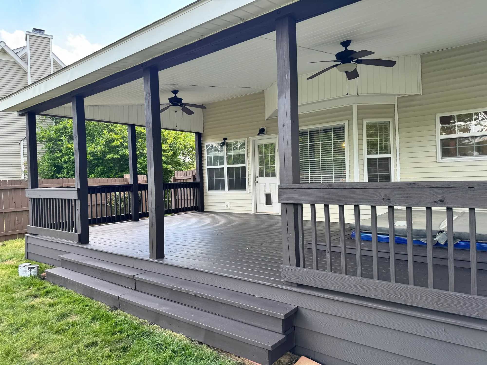 Freshly stained covered deck on a Middle Tennessee home