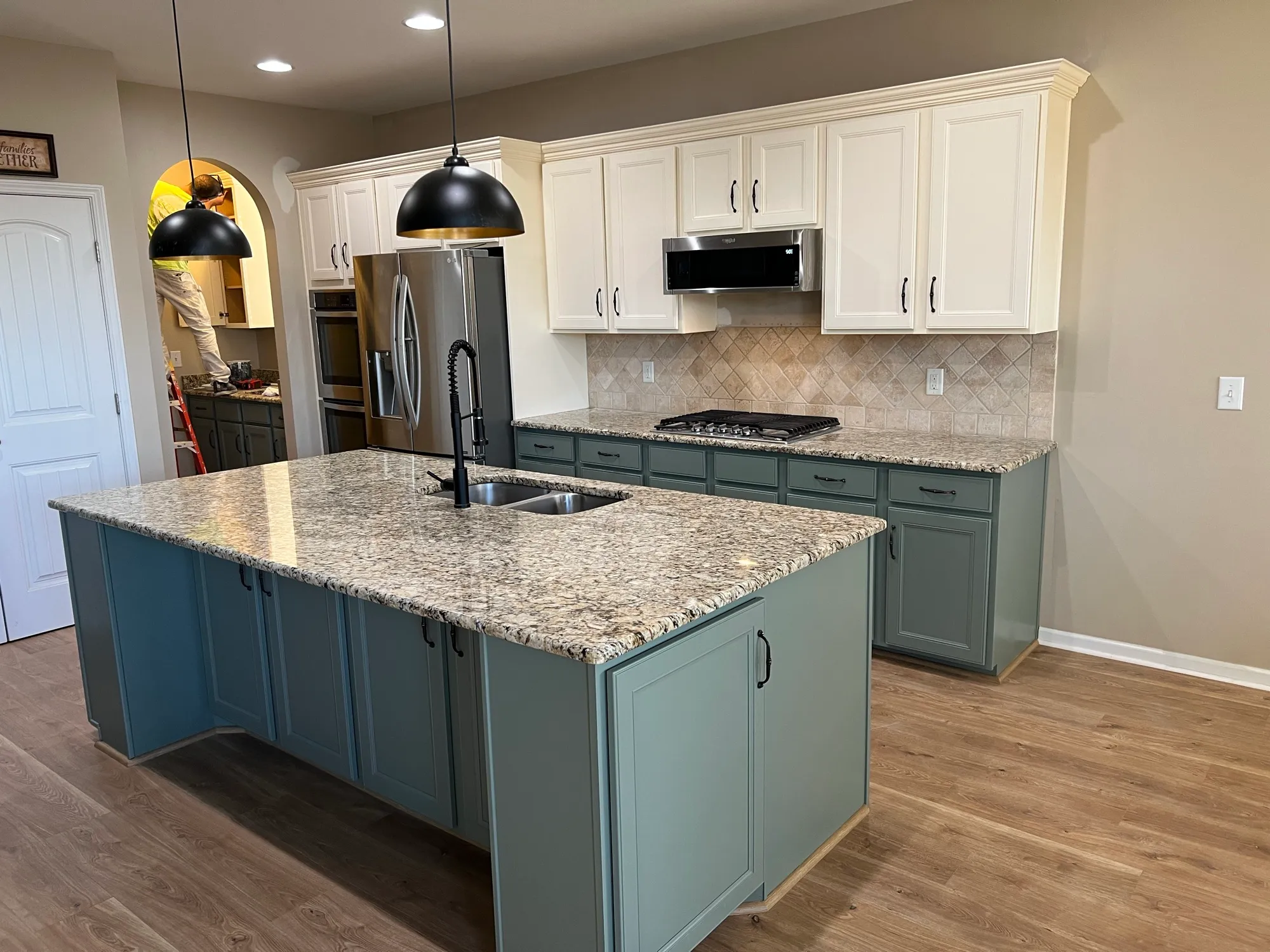 Refinished kitchen cabinets with a painted island, Spring Hill TN